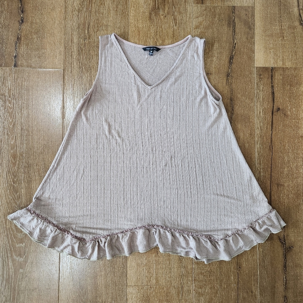 Yak & Yeti Lagenlook Aline Tunic Sleeveless Ruffle Blouse Sz Med Cottage